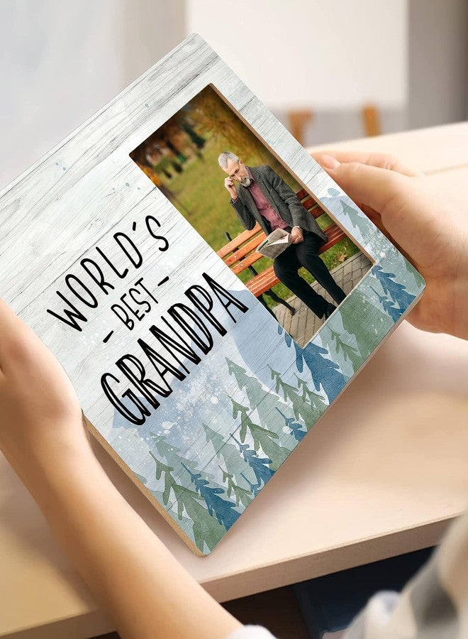 SRADMO Grandpa Gifts - Christmas Birthday Picture Frame from Grandchildren, World's Best Grandpa 10x8 Inch Wooden Tabletop Photo Frame - Image 3
